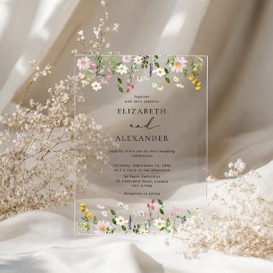 Elegant Minimalist Wildflower Wedding Acrylic Invitations