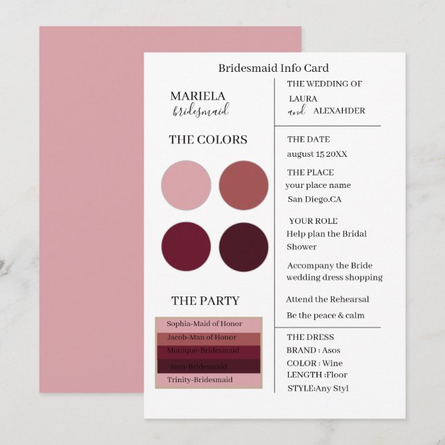 Elegant Minimalist Wine Bridesmaid Invitation (Front/Back)