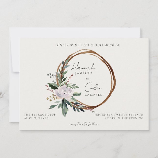 Elegant Minimalist Winter Wreath White Green Invit Invitation (Front)