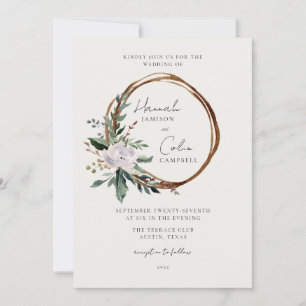 Elegant Minimalist Winter Wreath White Green Invitation