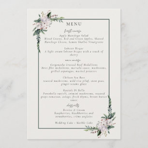 Elegant Minimalist Winter Wreath White Green Menu
