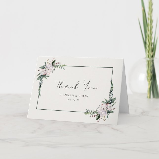 Elegant Minimalist Winter Wreath White Green Thank You Card (Front)