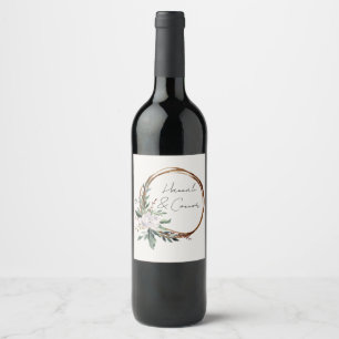 Elegant Minimalist Winter Wreath White Green Wine Label