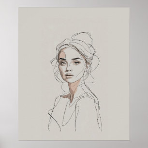 Elegant Minimalist Woman Portrait Line Art Poster