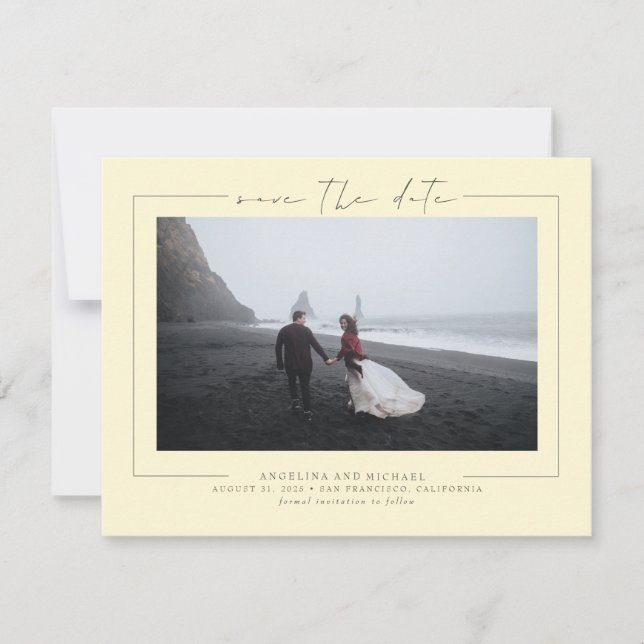 Elegant Minimalist Yellow Save the Date Photo (Front)
