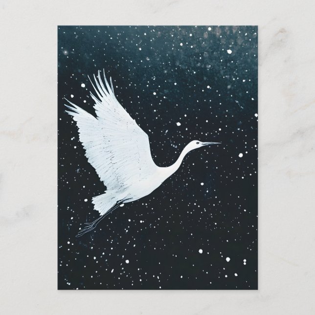 Elegant Minimalist Zen Crane Flight Announcement Postcard (Front)