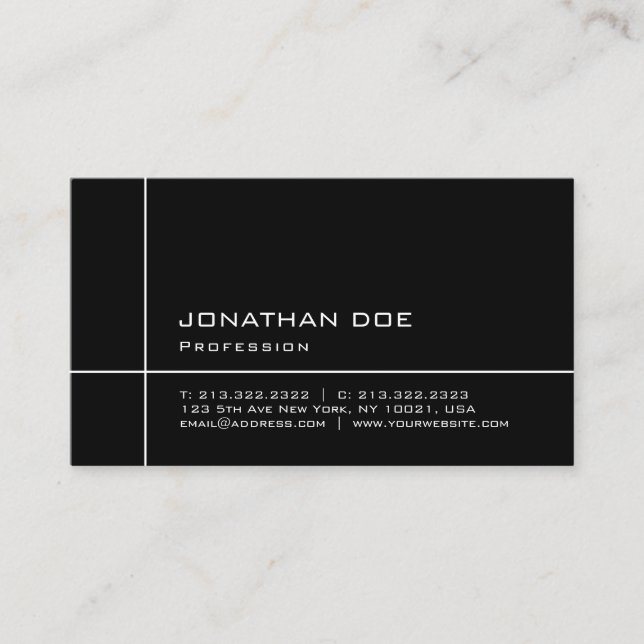Elegant Minimalistic Black White Smooth Plain Business Card (Front)