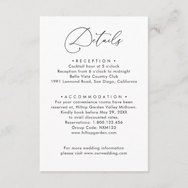 Elegant Minimalistic Black & White Wedding Details Enclosure Card (Front)