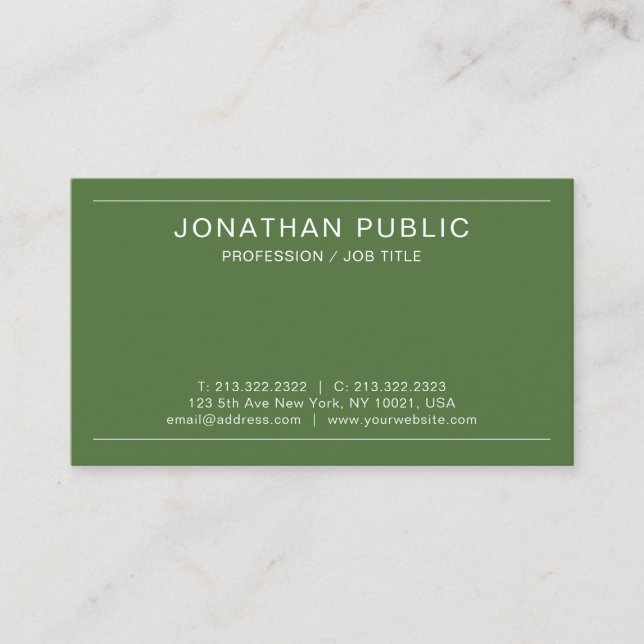 Elegant Minimalistic Design Trendy Green Plain Business Card (Front)