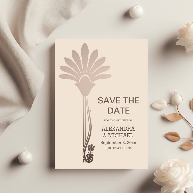 Elegant Minimalistic Floral Art Deco Wedding Save The Date (Creator Uploaded)