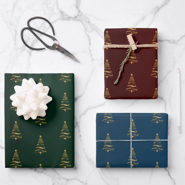 Elegant Minimalistic gold tree Christmas  Wrapping Paper Sheet (Front)