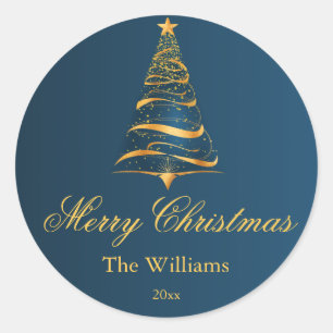 Elegant Minimalistic Golden Christmas Tree  Classic Round Sticker