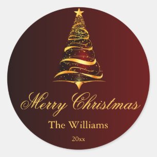 Elegant Minimalistic Golden Christmas Tree  Classic Round Sticker
