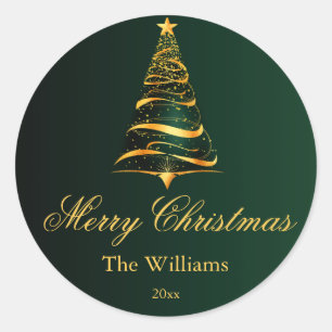 Elegant Minimalistic Golden Christmas Tree  Classic Round Sticker
