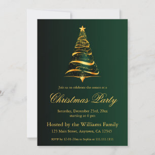 Elegant Minimalistic Golden Christmas Tree  Invitation