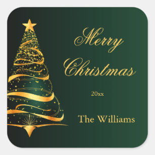 Elegant Minimalistic Golden Christmas Tree Square Sticker