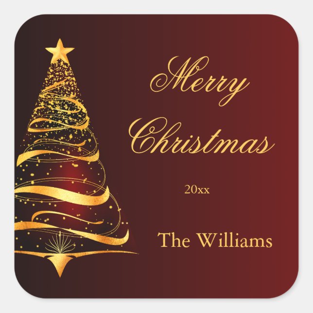 Elegant Minimalistic Golden Christmas Tree  Square Sticker (Front)