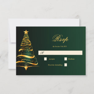 Elegant Minimalistic Golden Christmas Tree Wedding RSVP Card