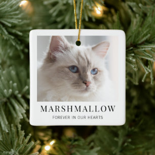 Elegant Minimalistic Modern Cat Photo Memorial Ceramic Ornament
