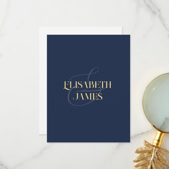 Elegant Minimalistic Navy Blue & Gold Custom Names Thank You Card (Front/Back In Situ)