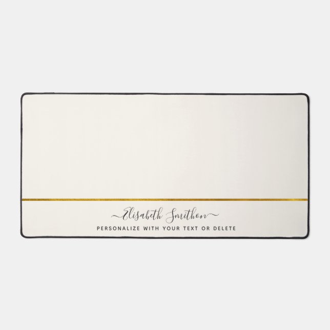   Elegant Minimalistic Off White And Gold Add Name Desk Mat (Front)