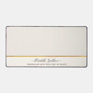 Elegant Minimalistic Off White Taupe Gold Add Name Desk Mat