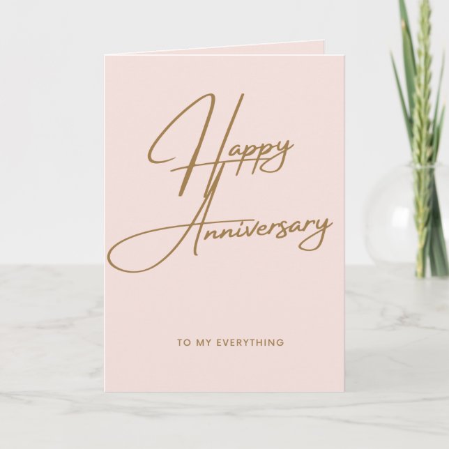 Elegant Minimalistic Pink Gold Happy Anniversary  Holiday Card (Front)