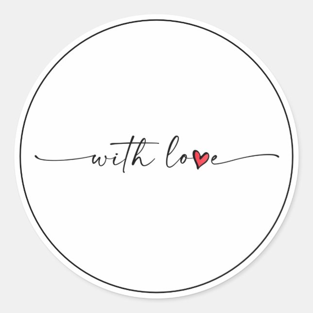 Elegant minimalistic red heart script with love classic round sticker (Front)