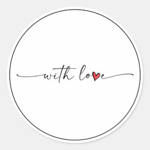 Elegant minimalistic red heart script with love classic round sticker