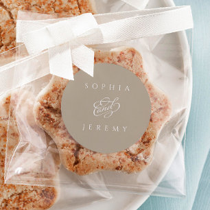 Elegant Minimalistic Script Wedding Brown Classic Round Sticker