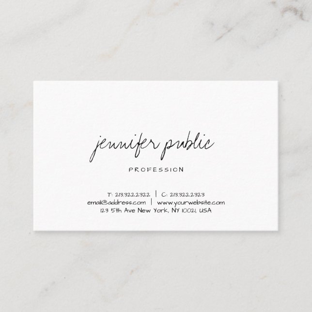 Elegant Minimalistic Template Modern Handwritten Business Card (Front)