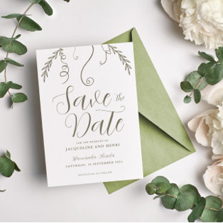 Elegant Minimalistic Tropical Fall Leaves Wedding Save The Date