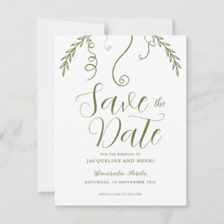 Elegant Minimalistic Vine Leaf Wedding Save The Date