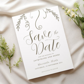 Elegant Minimalistic Vine Leaves Wedding Save The Date