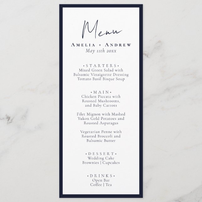 Elegant Minimalistic Wedding Reception Dinner  Menu (Front)