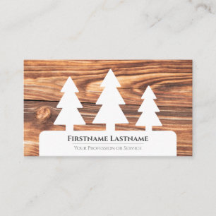 Elegant minimalistic white trees brown wood grain business card