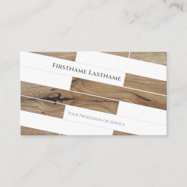 Elegant minimalistic white wooden parquet flooring business card (Front)