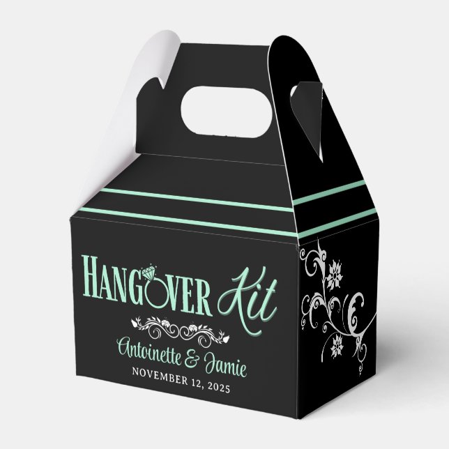Elegant Mint and Black Wedding Hangover Kit Favour Box (Front Side)