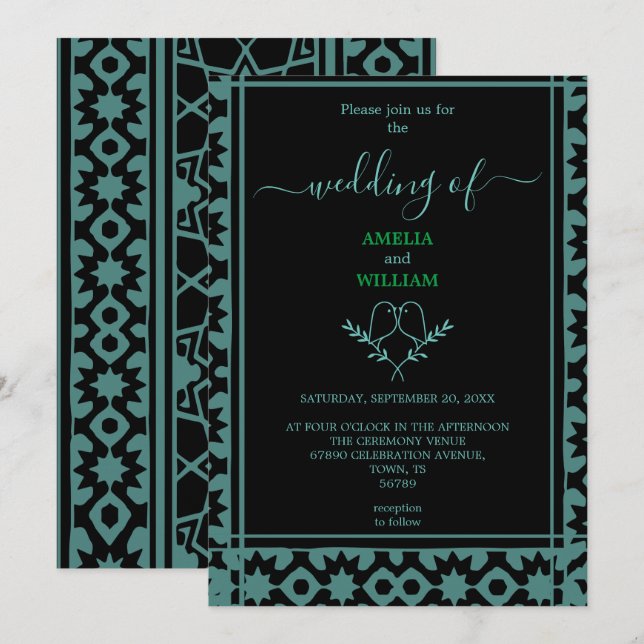 Elegant Mint and Black Wedding Invitation (Front/Back)