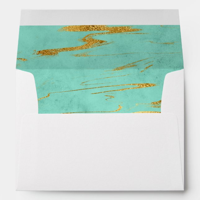 Elegant Mint and Faux Gold Foil Marble Pattern Envelopes (Back (Bottom))