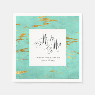 Elegant Mint and Gold Faux Foil Wedding Napkin