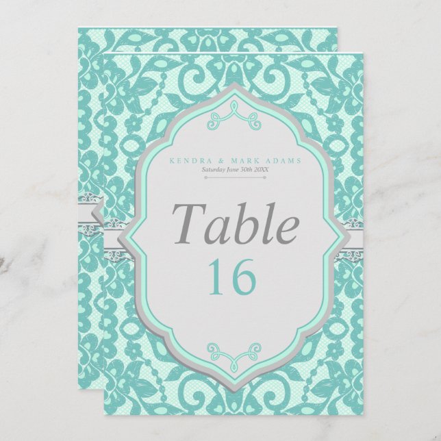 Elegant Mint and Grey Table Number Card (Front/Back)