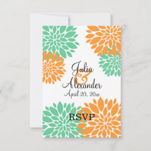 Elegant Mint and Orange Floral Burst RSVP Invitation