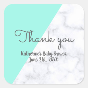 Elegant mint and white marble baby shower square sticker