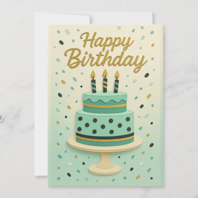 Elegant Mint Birthday Cake Design Birthday Card (Front)