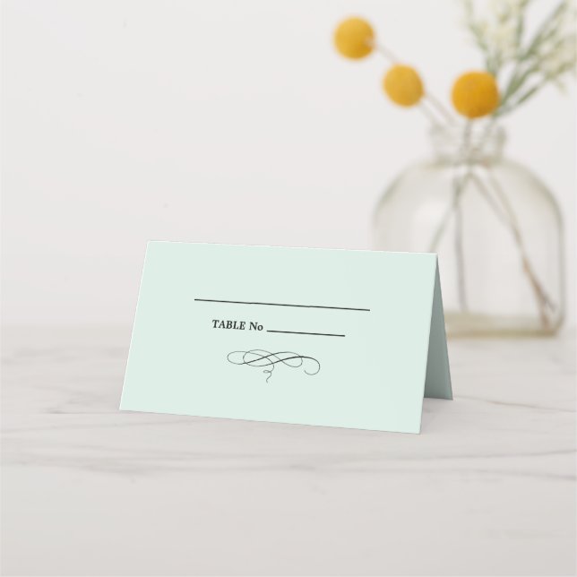 Elegant Mint | Black Wedding Table Place Card (Front)