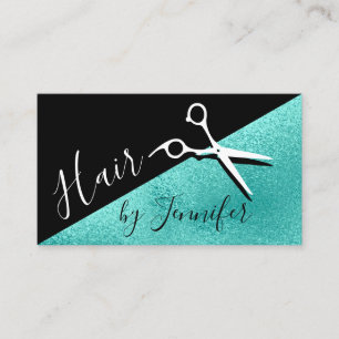 Elegant mint blue & black scissors hairstylist business card