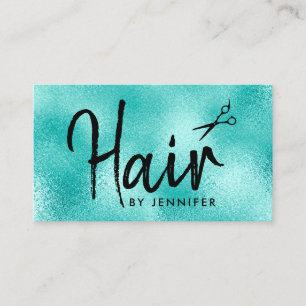 Elegant mint blue & black scissors hairstylist business card