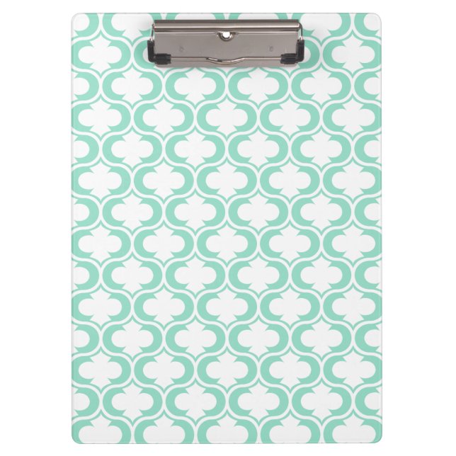 Elegant Mint Blue White Lattice Pattern Clipboard (Front)