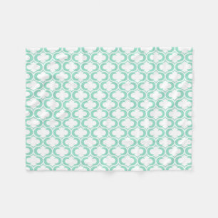 Elegant Mint Blue White Lattice Pattern Fleece Blanket